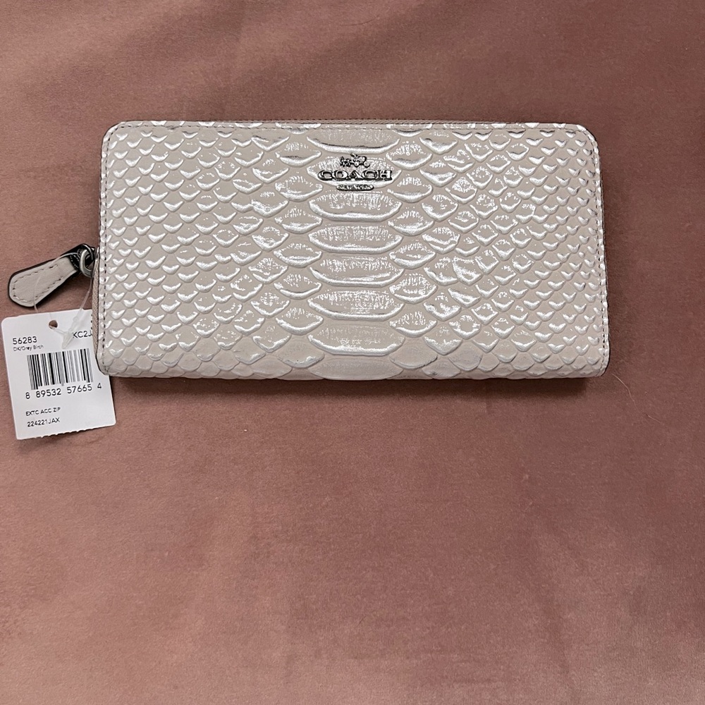 Coach White Embossed Snake Zip Wallet